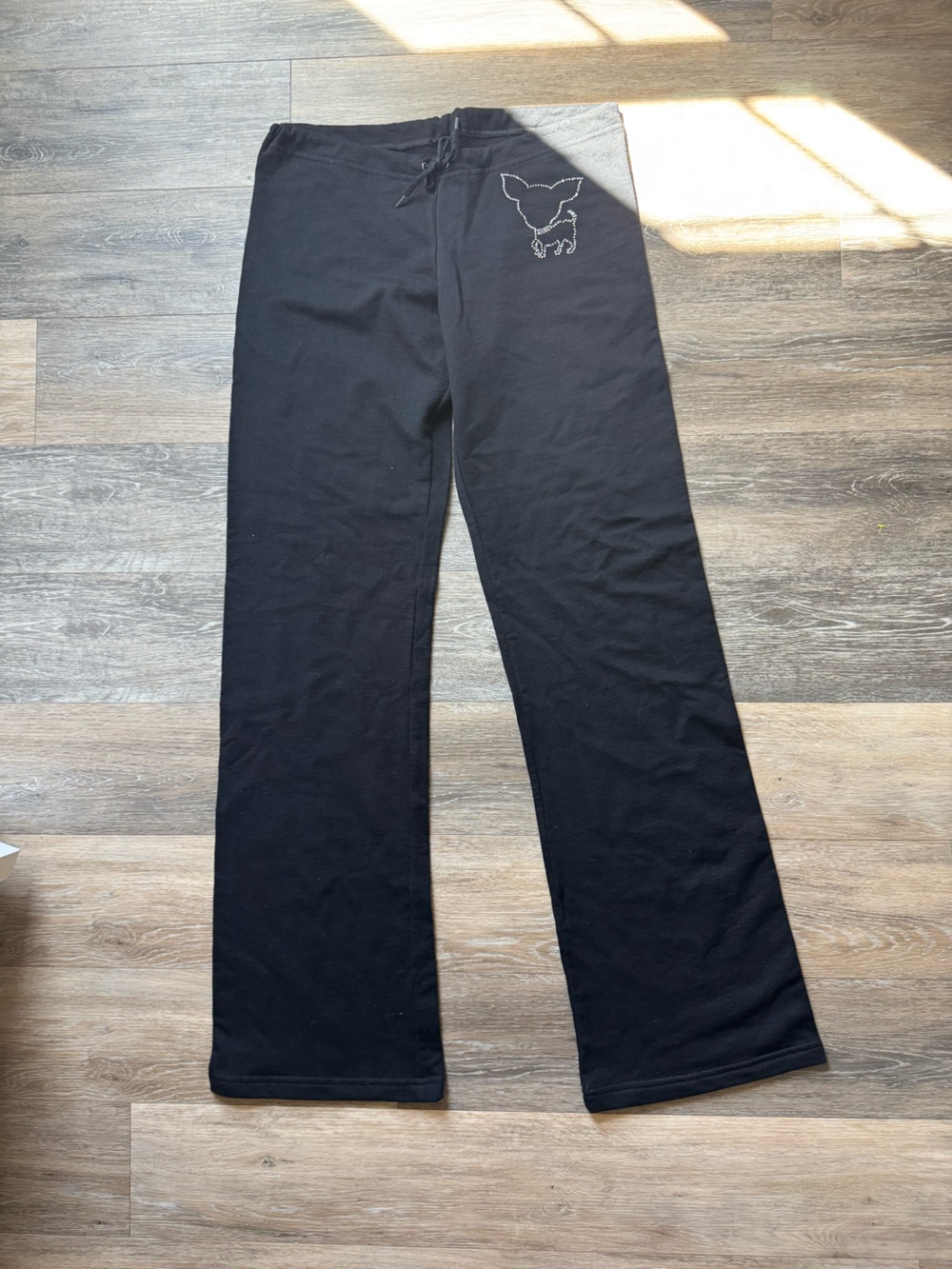 American Apparel Black Straight-Leg Sweatpants with rhinestones dog